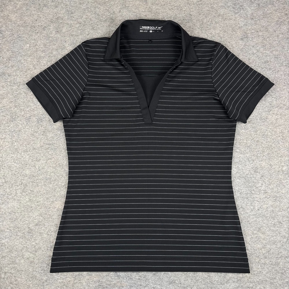 Nike Golf Dri Fit Polo Shirt Pinstripe Polyester Stretch Black Womens Small S